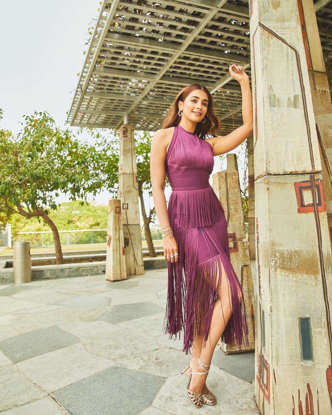 Pooja Hegde looks sassy in the purple tassel dress