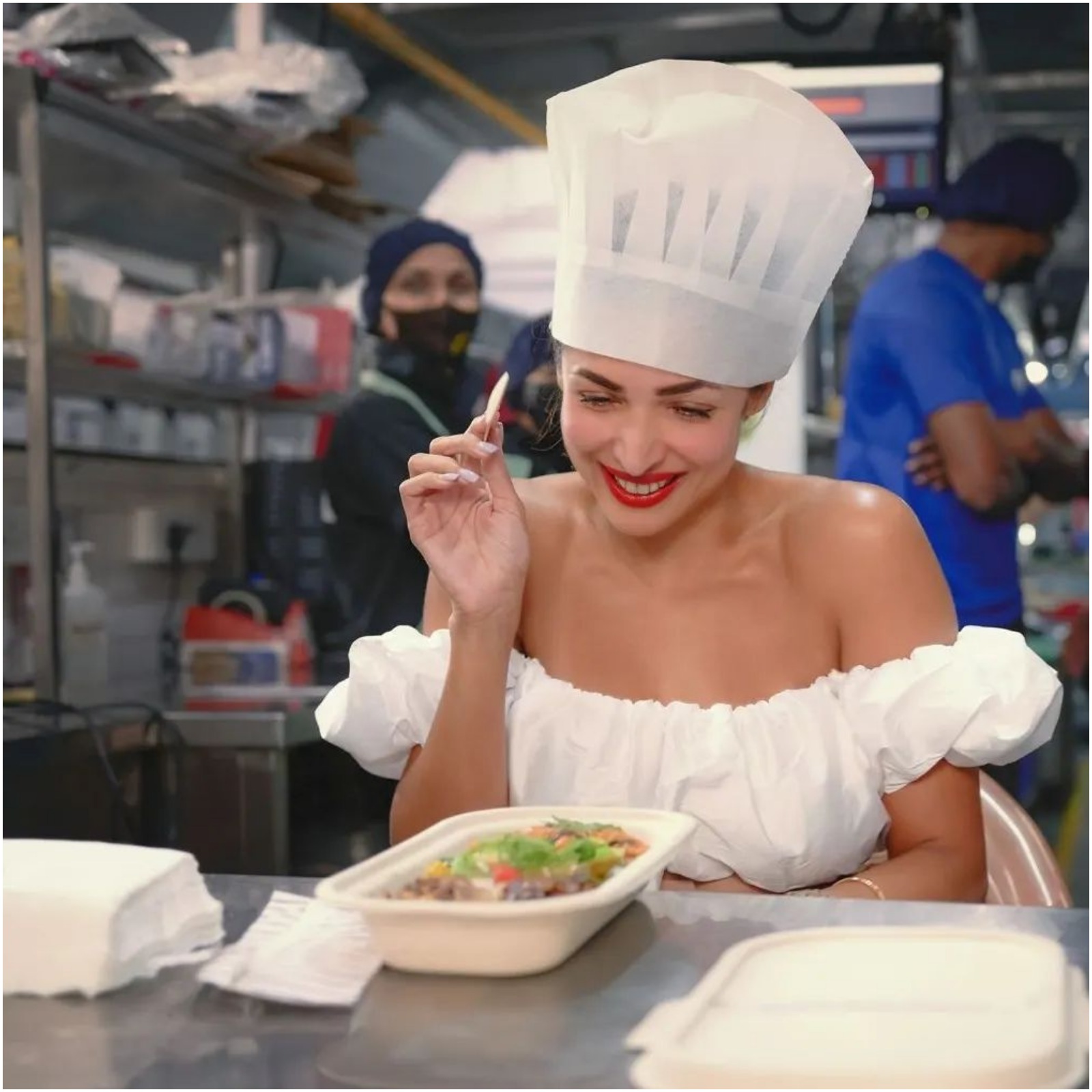 Malaika Arora seen donning the chef's hat while visiting her restaurant