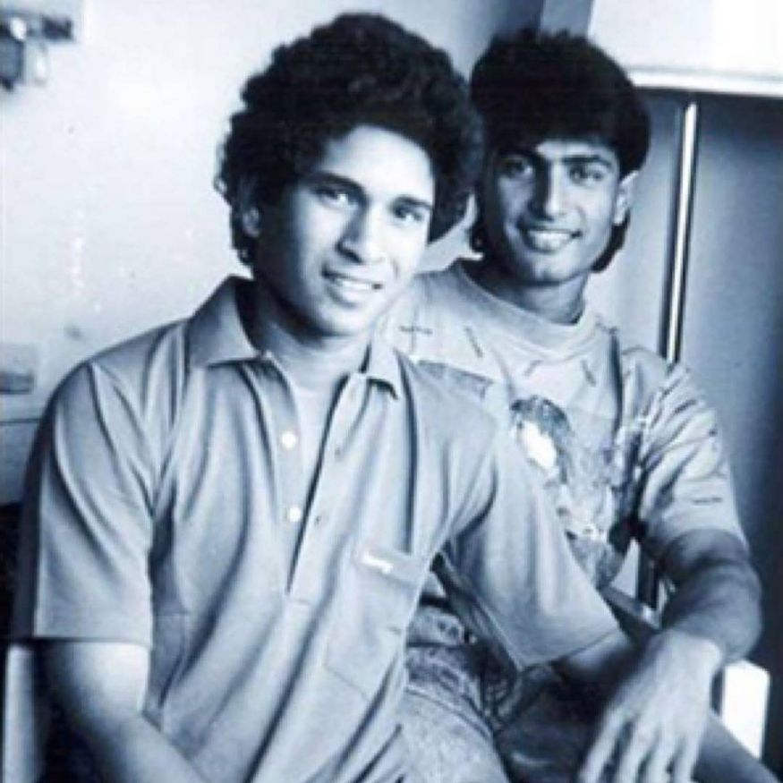 Sachin Tendulkar with cricketer Salil Ankola