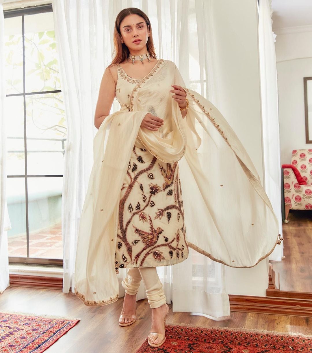 Aditi Rao Hydari in the ivory suit with the floral embellishment is grace personified