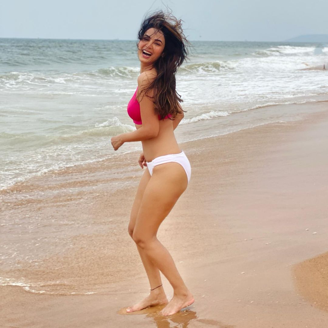 Sonal Chauhan exudes a childlike energy in the mismatched bikini.