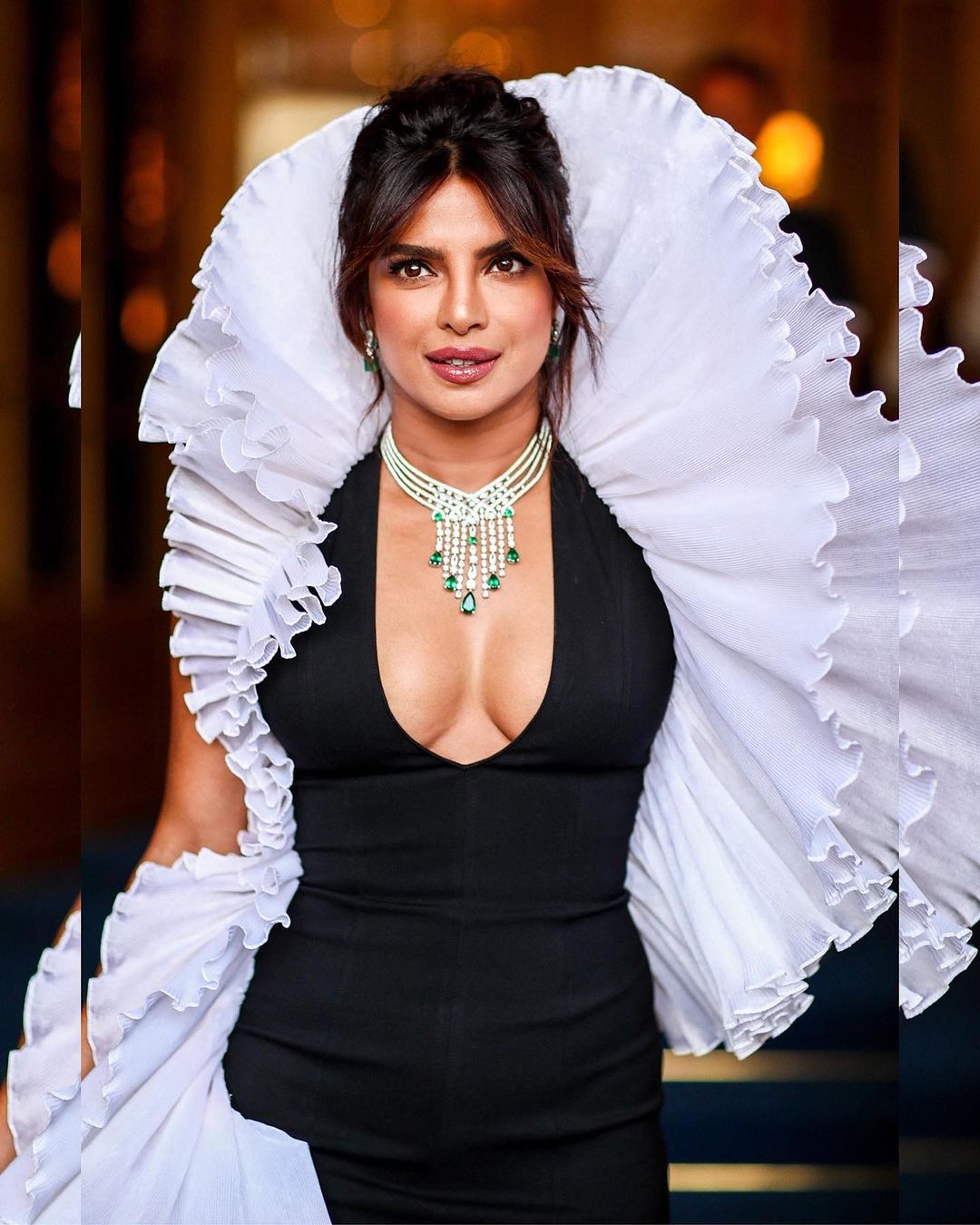 Priyanka Chopra made heads turn in the black gown with white ruffles. Not to mention, the statement neckpiece that was the highlight of the look.