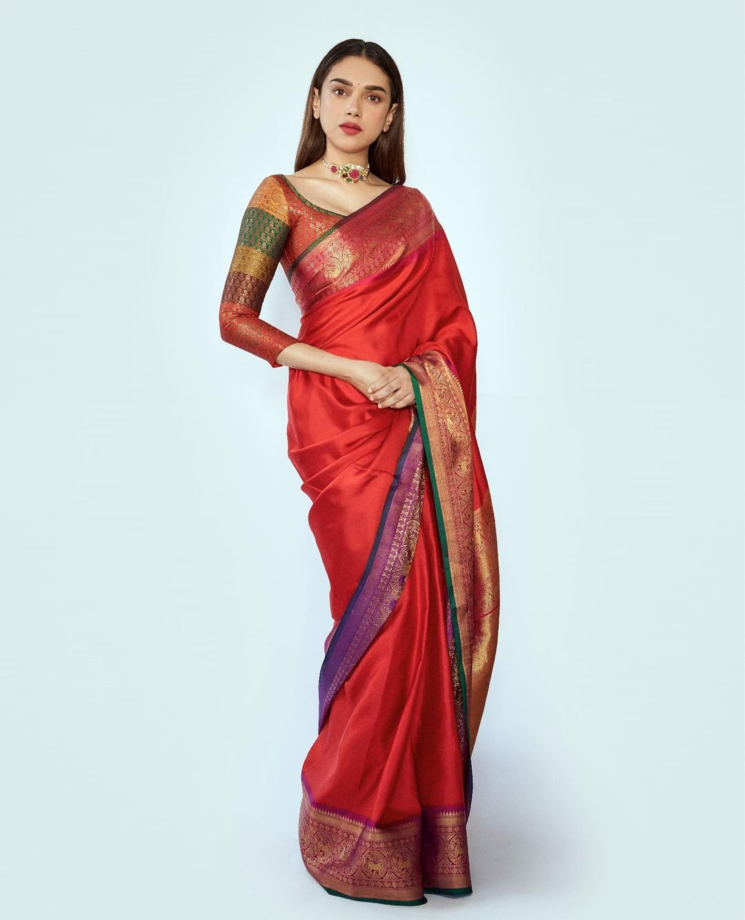 Aditi Rao Hydari is a picture of elegance in the scarlet-coloured silk saree