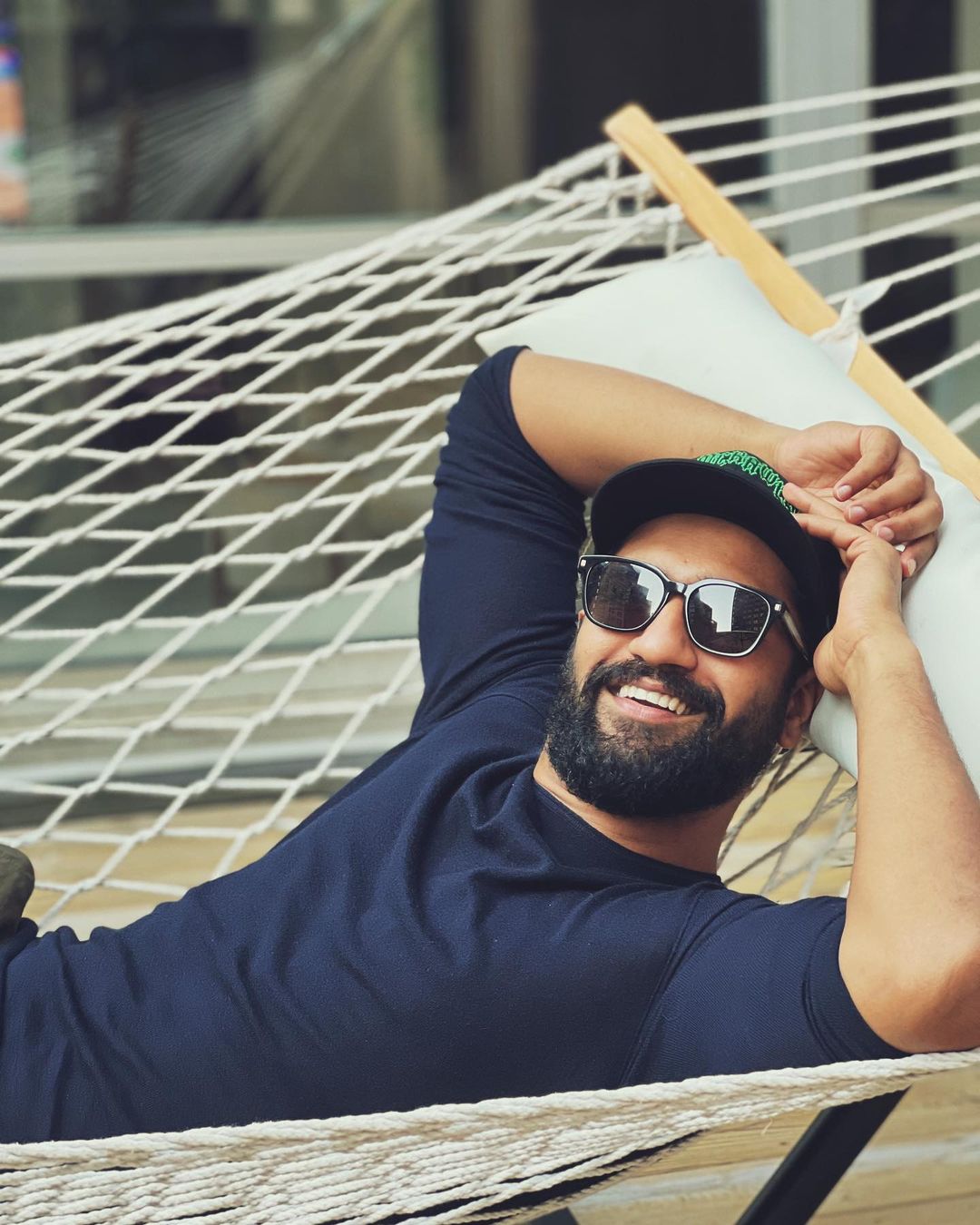 Vicky Kaushal looks smart in the blue tee and cap