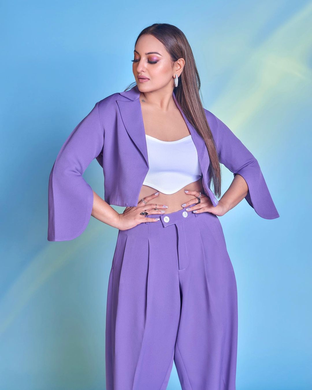 Sonakshi Sinha Exudes Business Chic Vibes In Purple Pantsuit