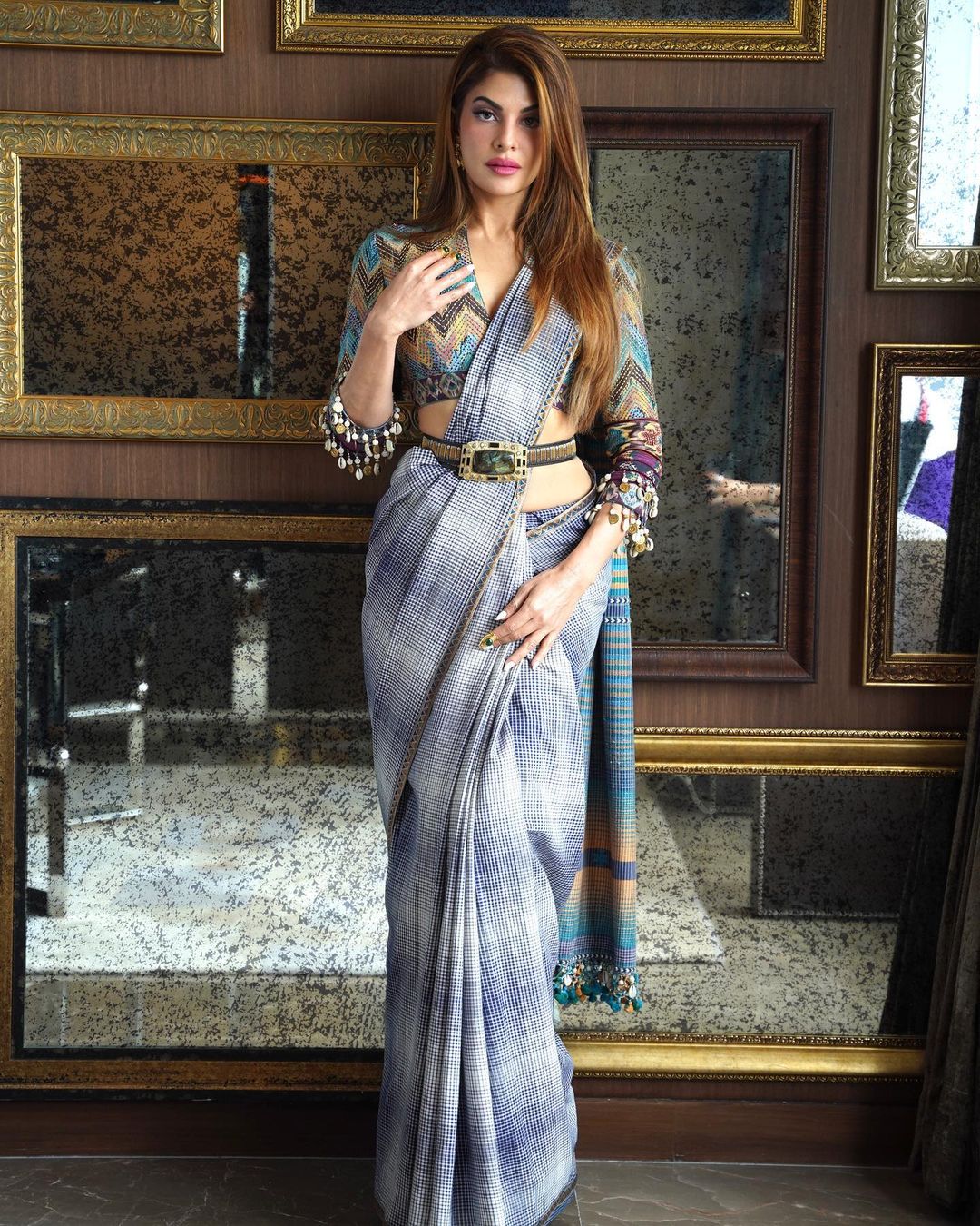 Jacqueline Fernandez looks graceful in the printed saree
