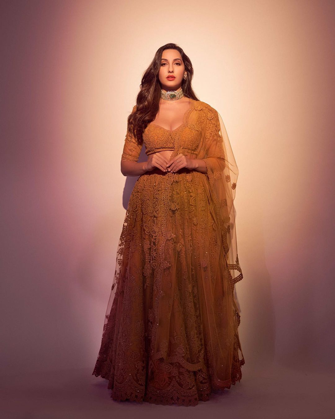 Nora Fatehi is a picture of elegance in the mustard coloured lehenga