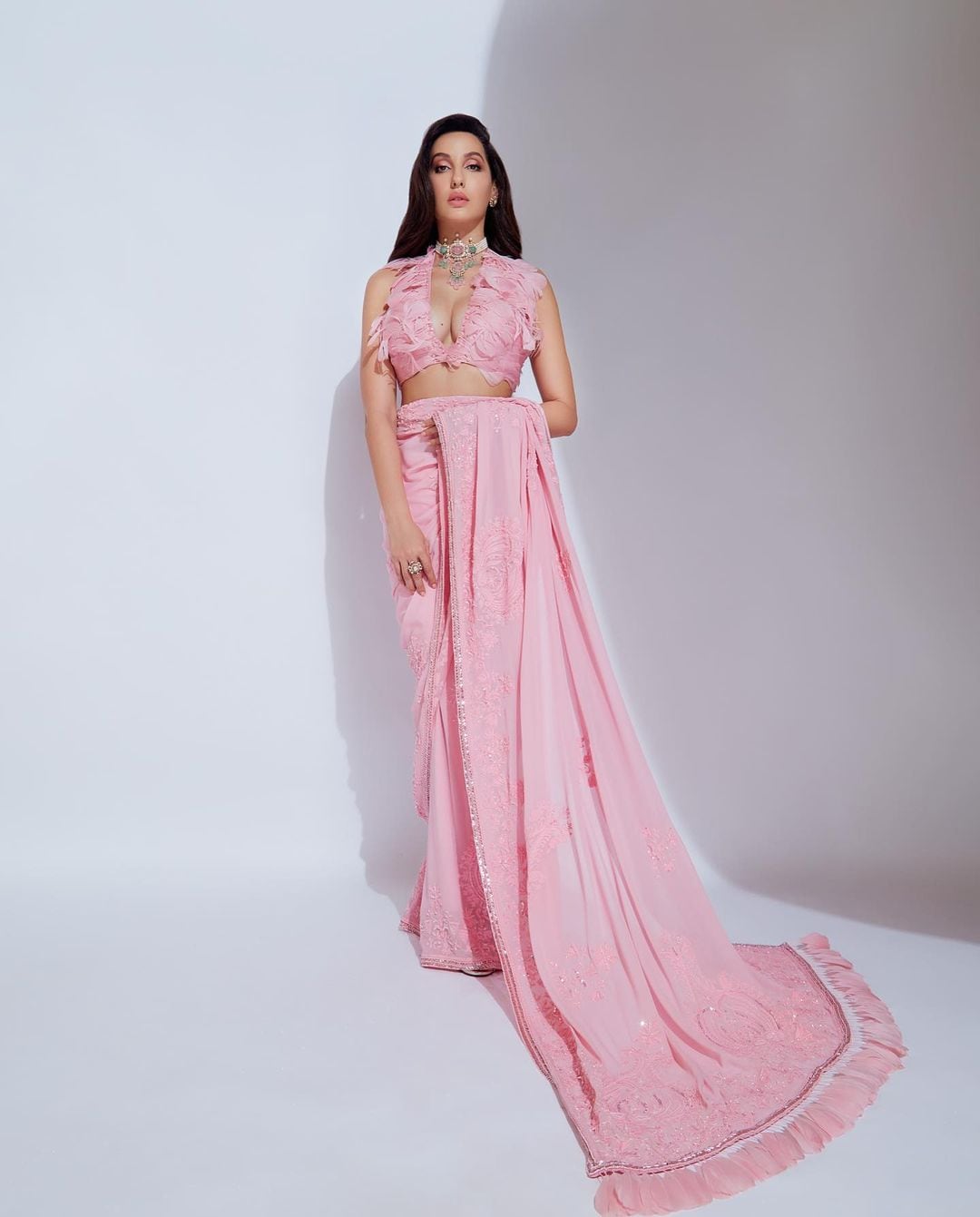 Nora Fatehi is acing summer fashion in a pastel pink saree