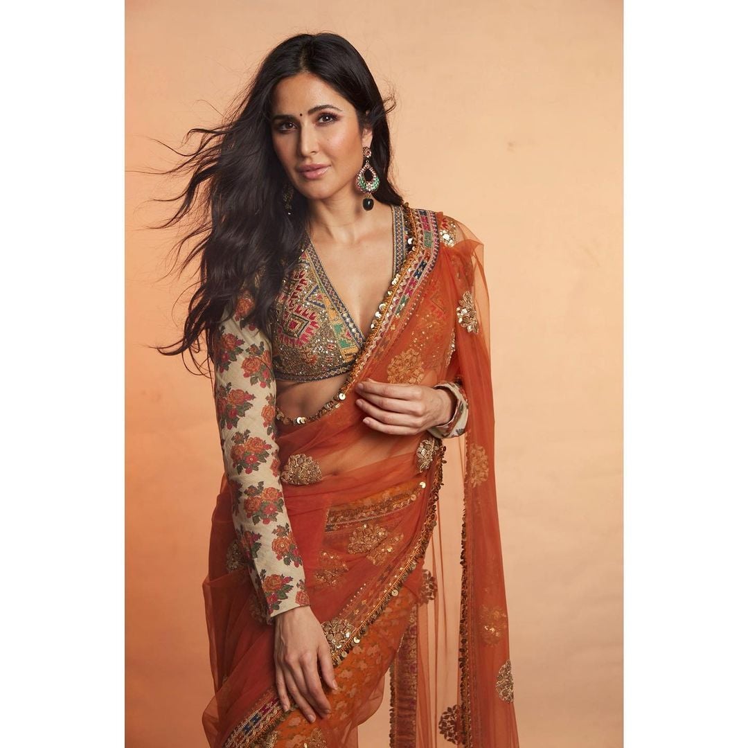 Donning this rusted red Sabyasachi saree, Katrina showed us how desi could be glamorous as well