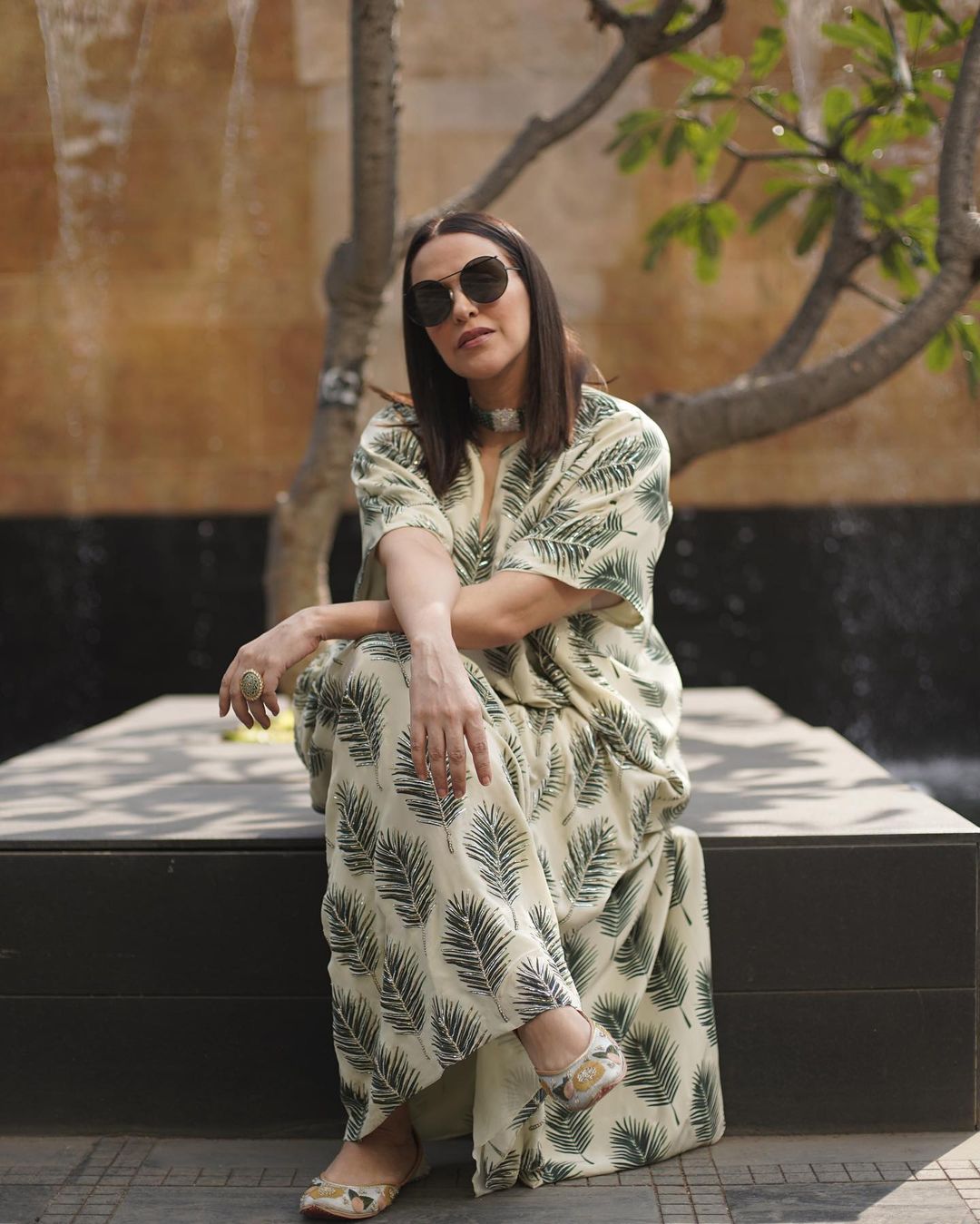 Neha is seen all comfortable in this quirky kaftan while she posed for the camera
