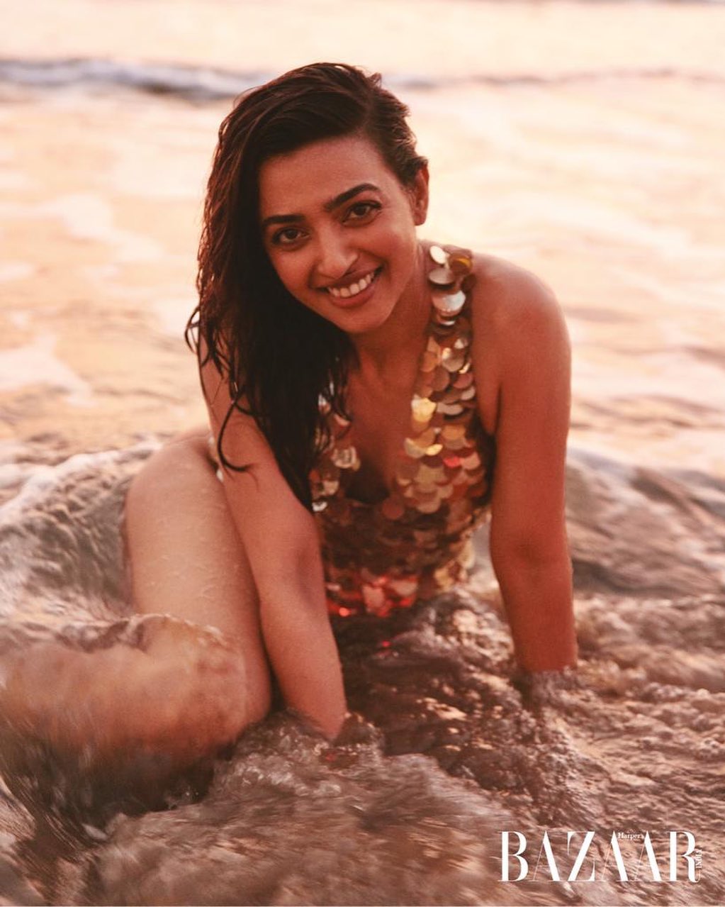 Radhika Apte looks gorgeous in the sequinned swimsuit.