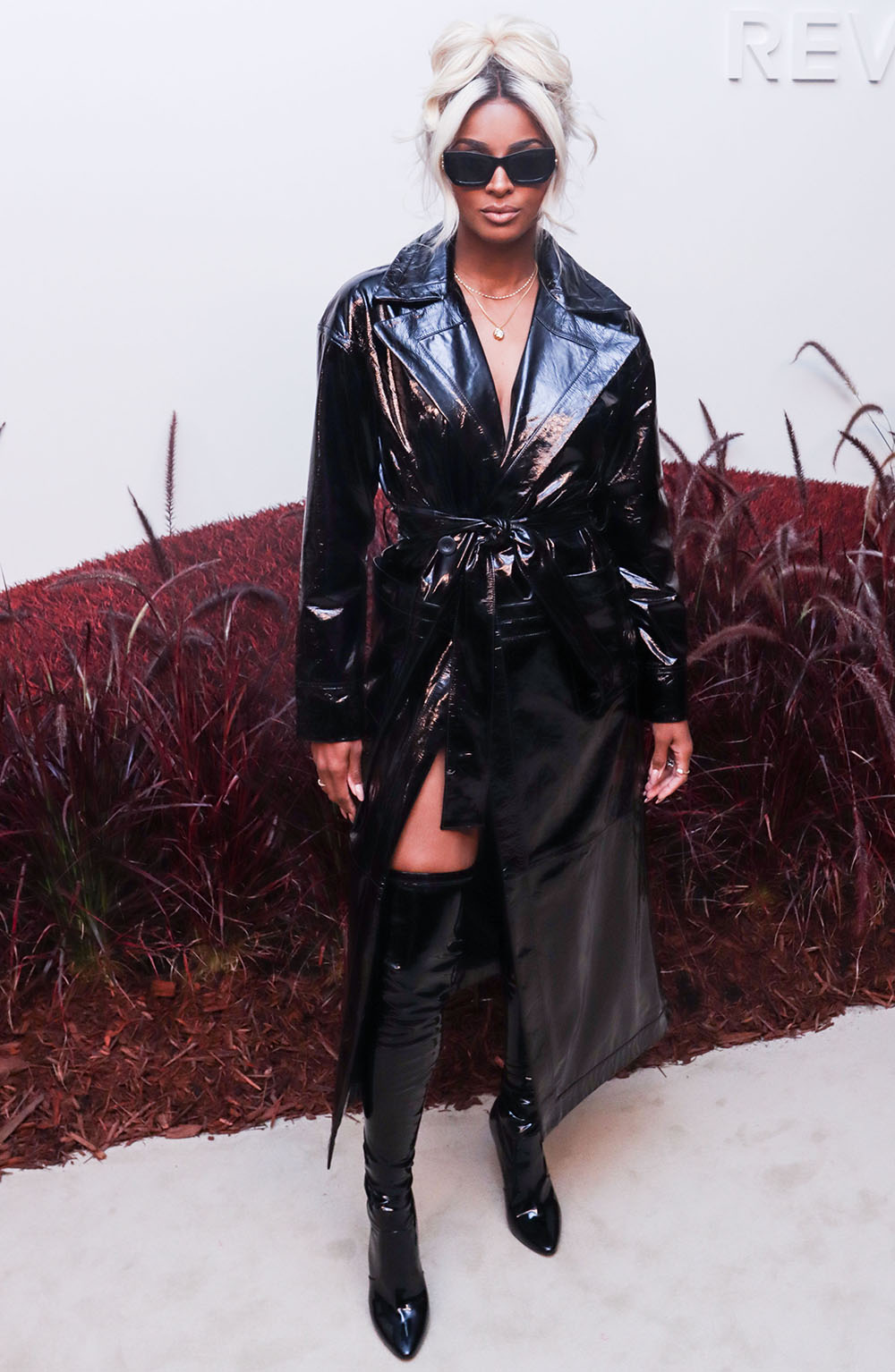 Ciara went for a Matrix-chic look at the opening of REVOLVE Gallery during New York Fashion Week