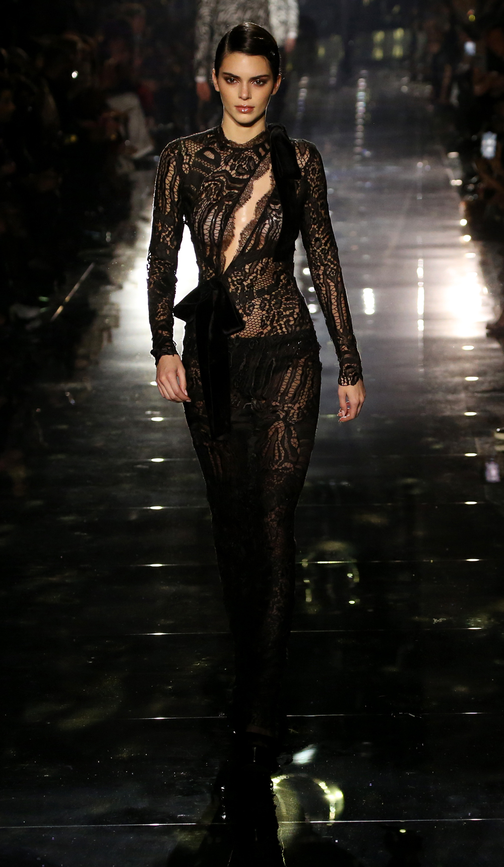 Kendall Jenner on the catwalk at the Tom Ford show for Fall Winter 2020 at Milk Studios in Los Angeles