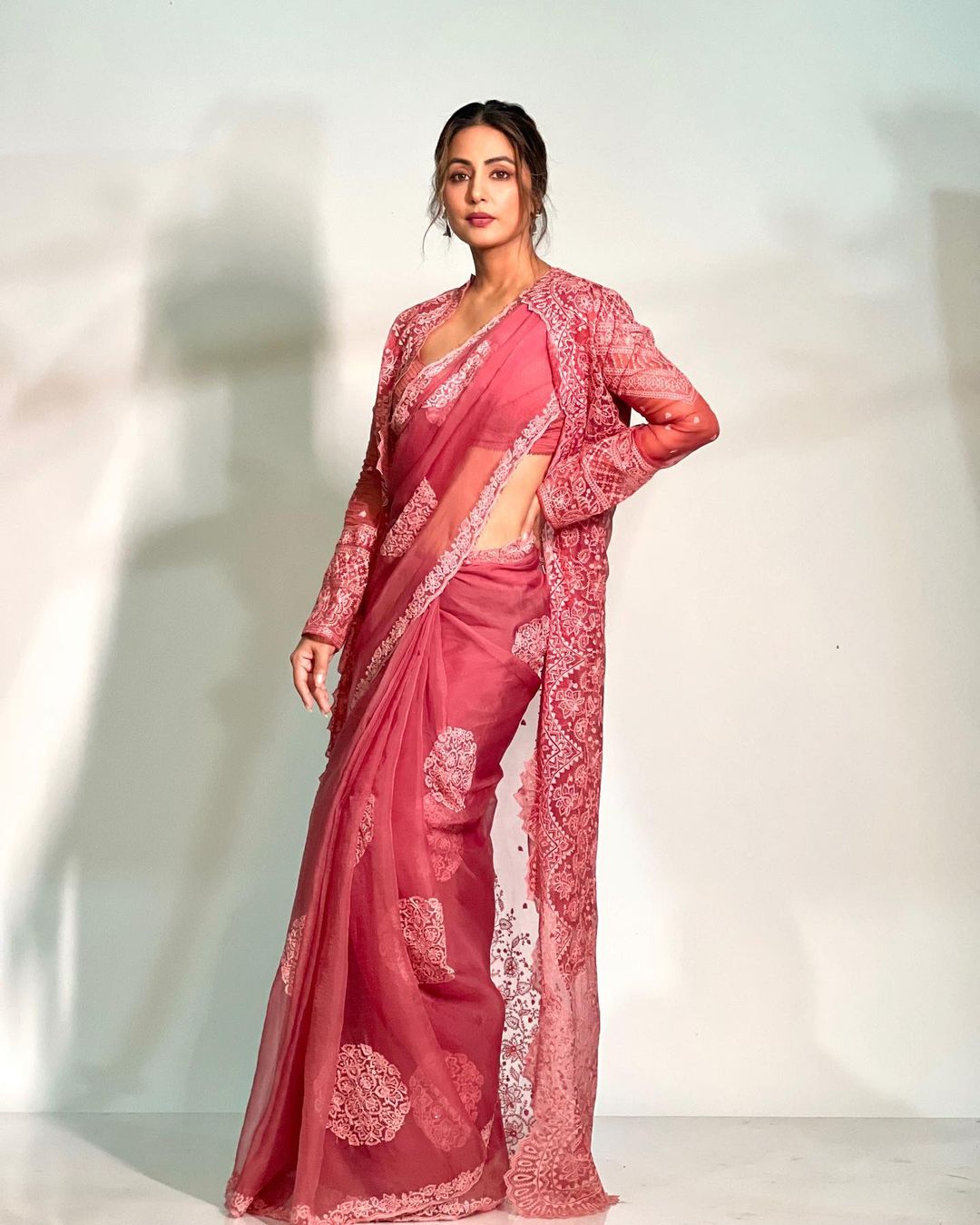 Hina Khan gives saree goals in an organza saree with a matching jacket