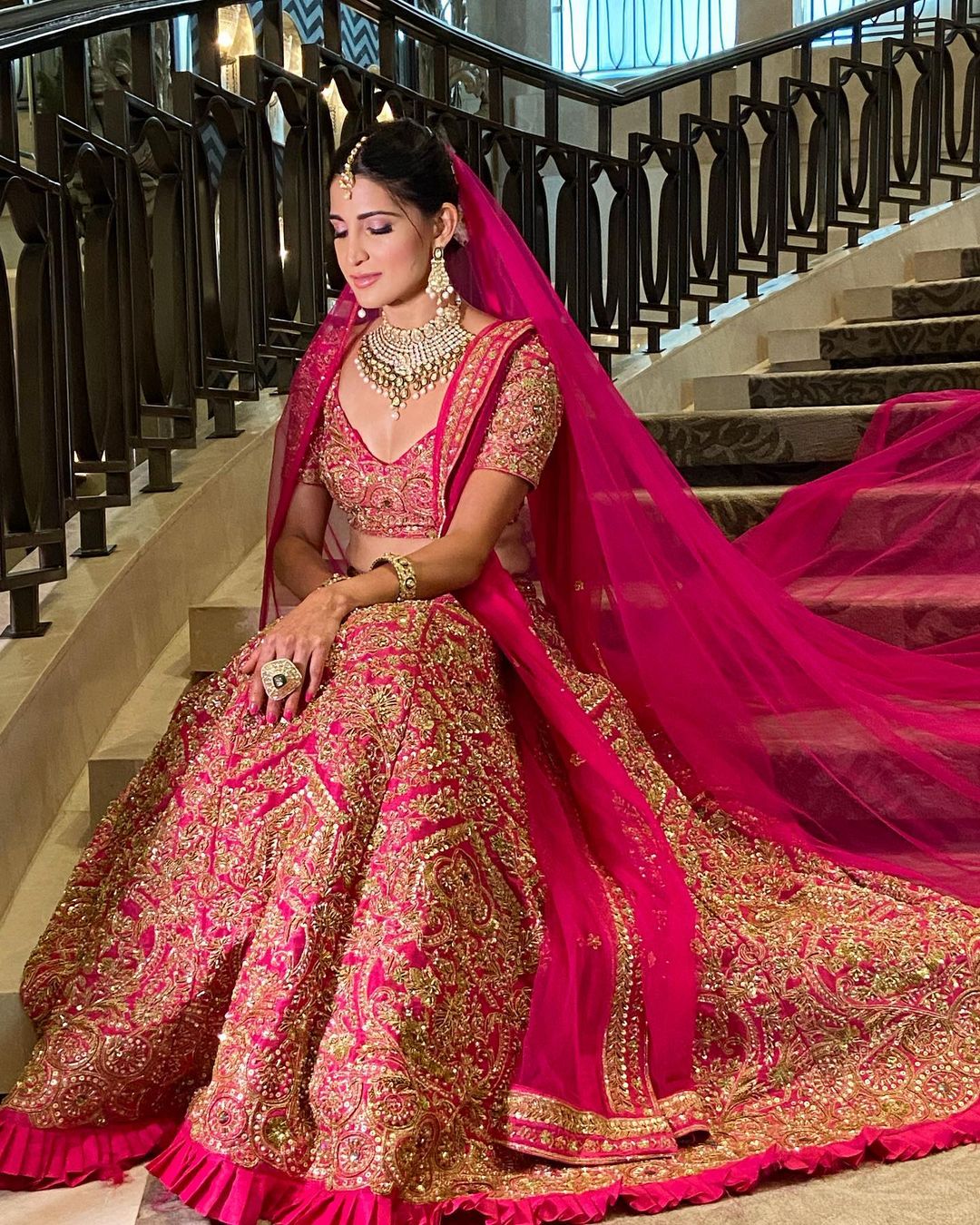 Aahana Kumra is a sight to behold in the ornate pink and golden lehenga