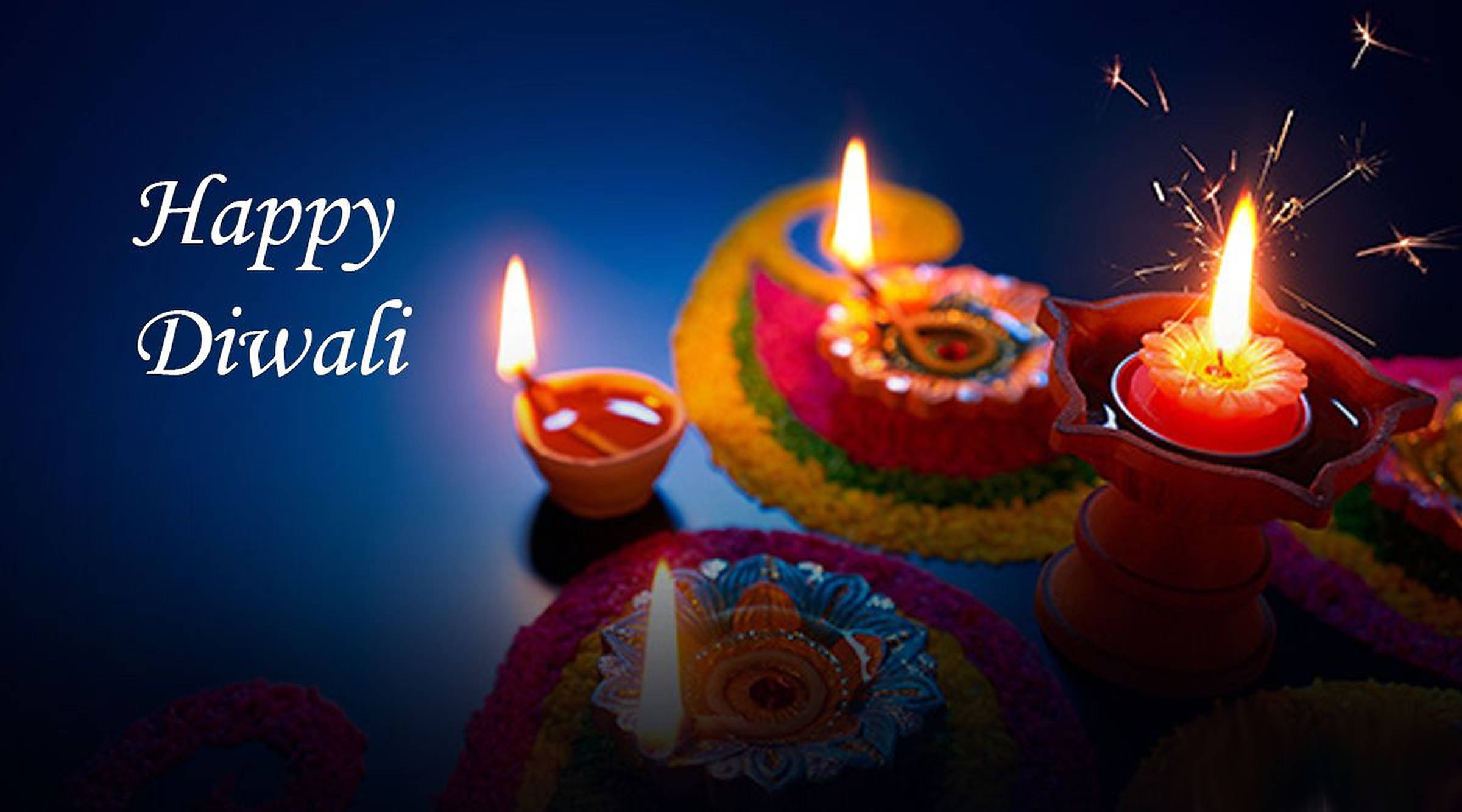 Splendid Diwali Poster Shows Colorful Decorations And Candles On The Side Of A Blue Background.