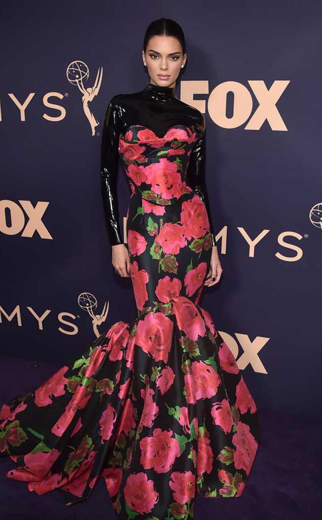 Kendall attended the 2019 Emmys in a statement-making floral gown featuring an edgy latex top and sleeves.