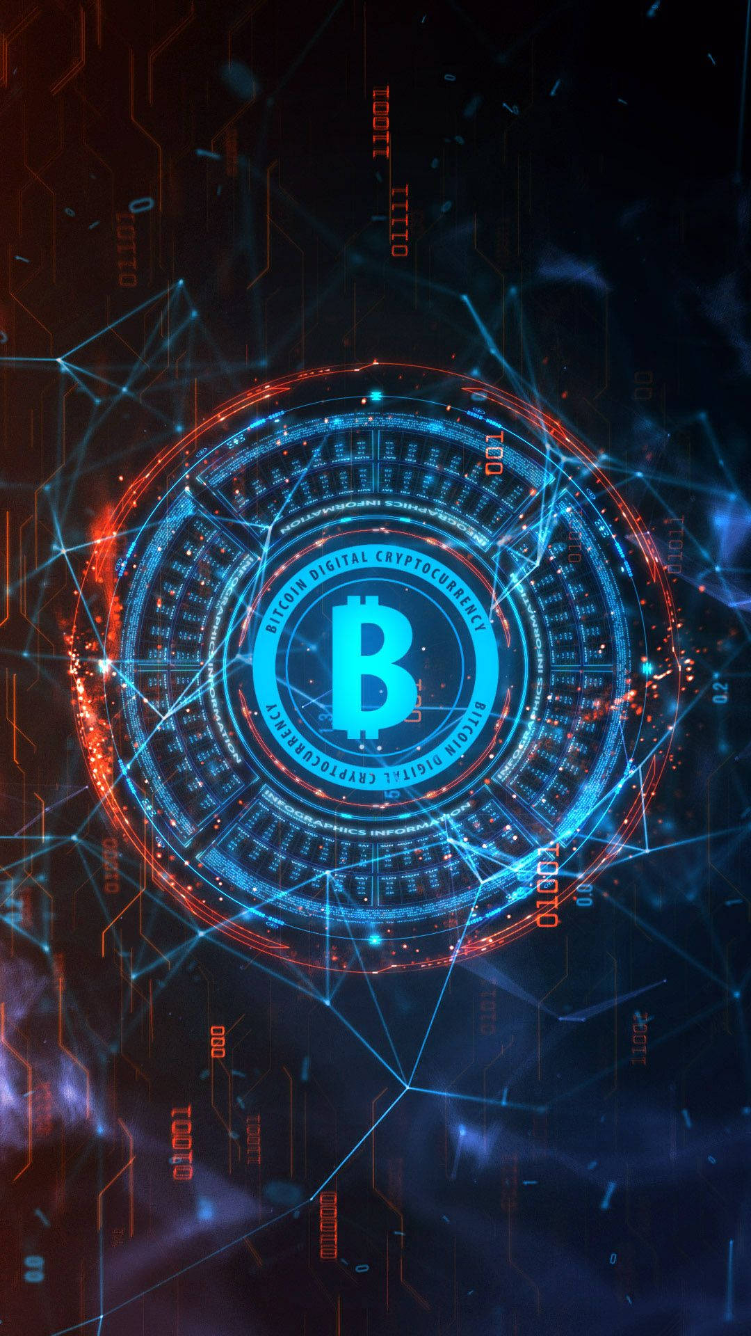 Futuristic Graphic Of A Blue Bitcoin Symbol For A Crypto Phone Background