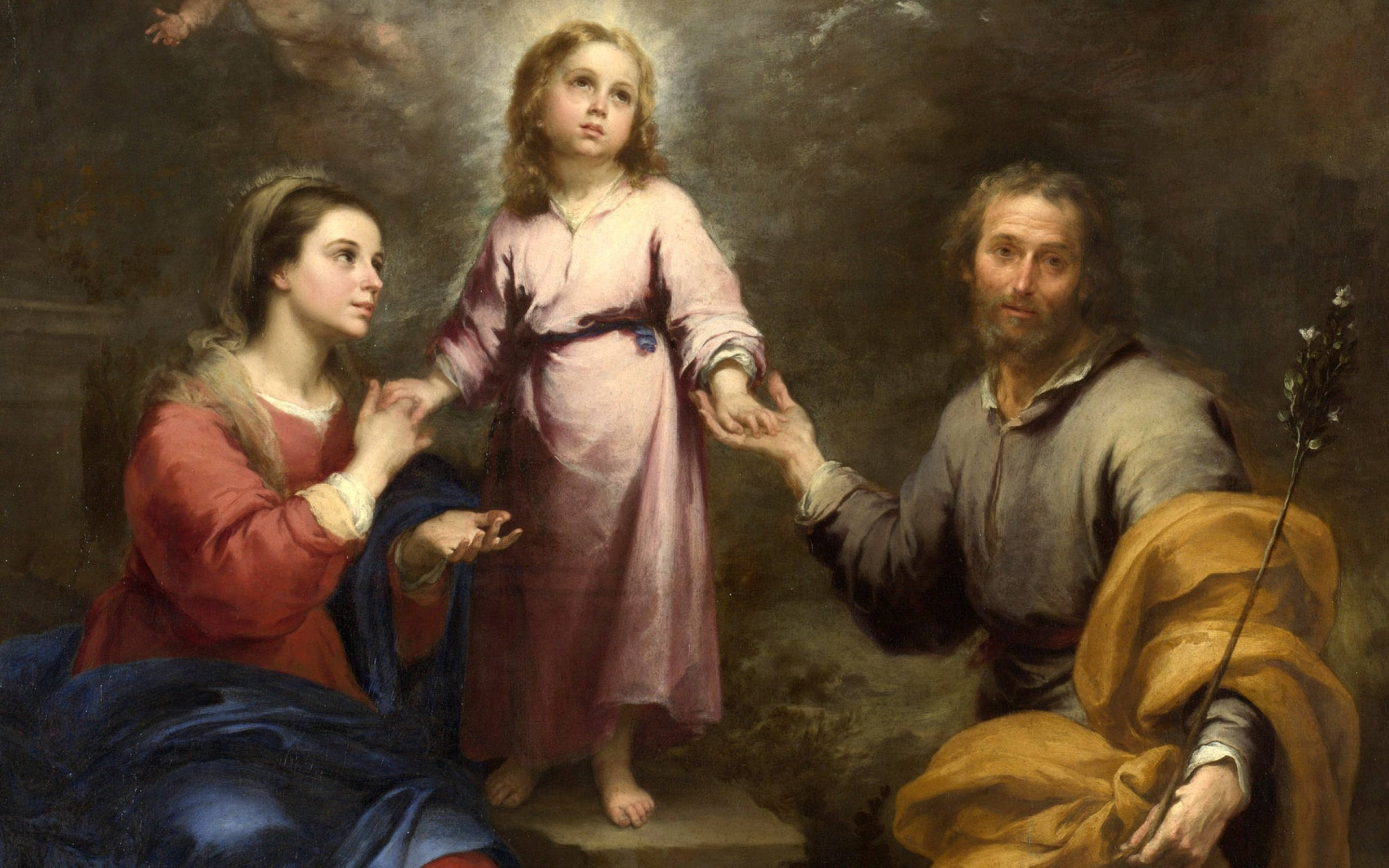 Painting Of The Holy Catholic Family Composed Of Jesus, Mary, And Joseph
