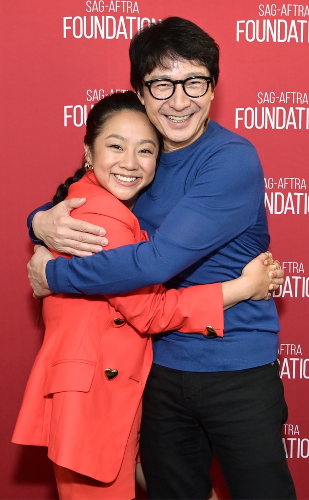 Stephanie Hsu & Ke Huy Quan Reunited! The Everything Everywhere All at Once co-stars share a hug at a special screening of the movie in Los Angeles