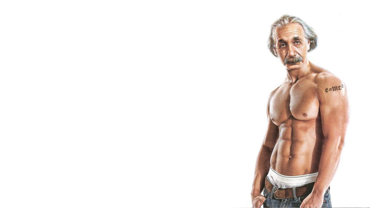Muscle Man Depiction Of Albert Einstein With E = McÂ² Tattooed On His Arm.