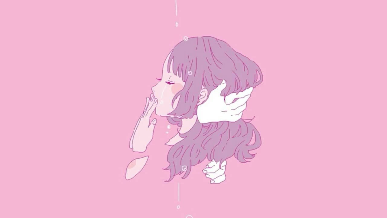 Girly And Minimalist Aesthetic Profile Picture Of An Animated Girl With Sad Expression On A Plain Pink Backdrop