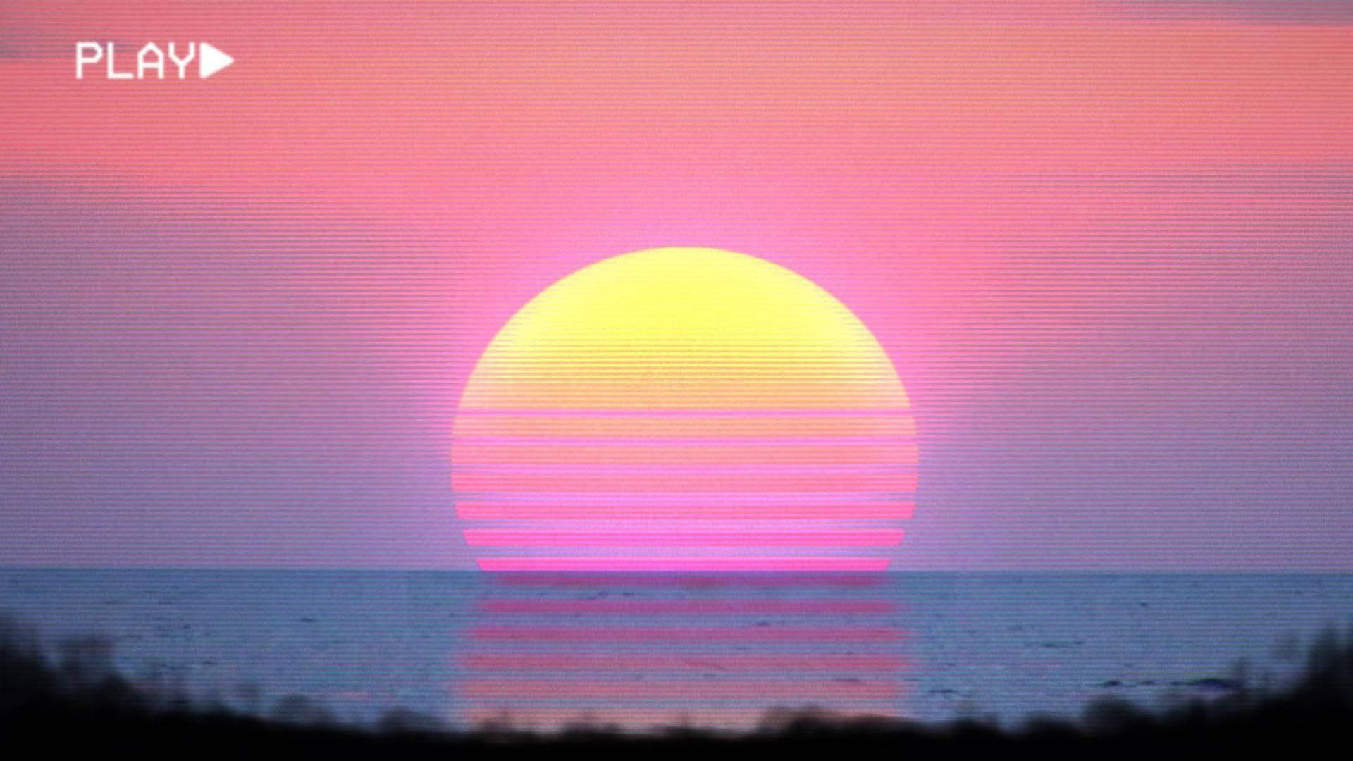 Lovely Aesthetic Profile Picture Of A Sunset In The Ocean With Vaporwave Concept