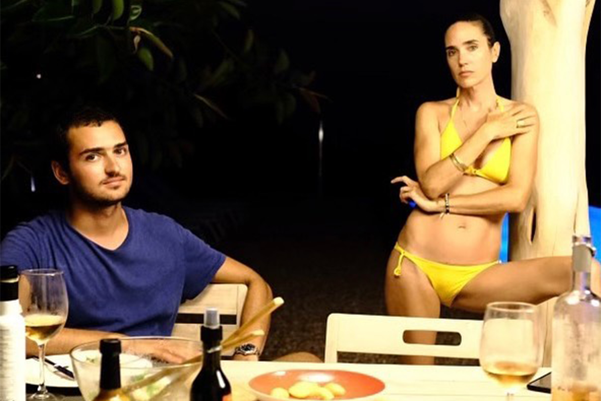 WHY SO SERIOUS? Jennifer Connelly continues her summer of fun with son Kai, 25, at an undisclosed tropical locale